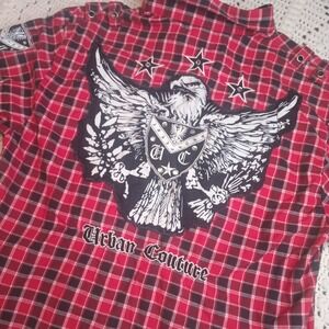 Victorious Urban Couture‎ Embroidered Button Up Shirt Mens 2X Y2K Gingham Plaid